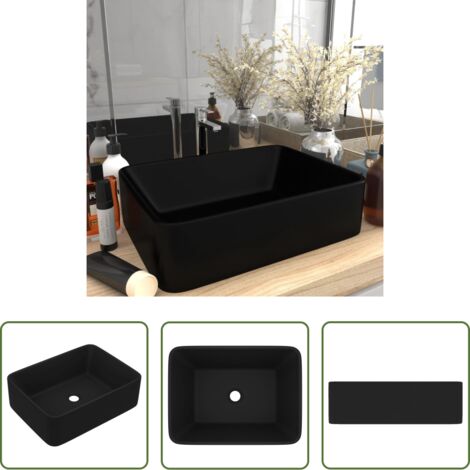 vidaXL Lavabo rectangular -  Lavabo de lujo de cerámica negro mate 41x30x12 cm
