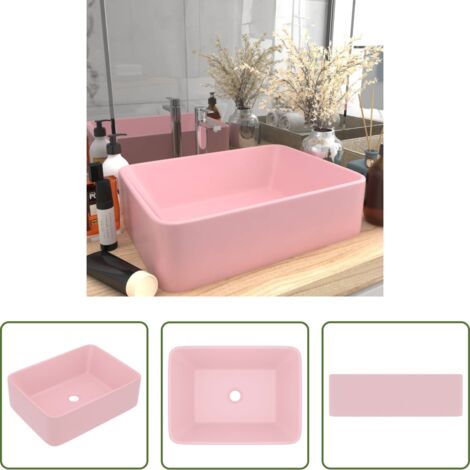 vidaXL Lavabo rectangular -  Lavabo de lujo de cerámica rosa mate 41x30x12 cm
