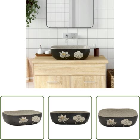 vidaXL Lavabo rectangular -  Lavabo encimera rectangular cerámica gris negro 48x37,5x13,5 cm