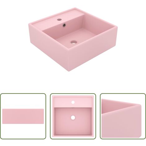 vidaXL Lavabo rosa opaco -  Lavabo Troppopieno Quadrato Rosa Opaco 41x41cm Ceramica