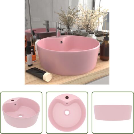 vidaXL Lavabo rosa opaco -  Lavandino con Troppopieno Rosa Opaco 36x13 cm in Ceramica