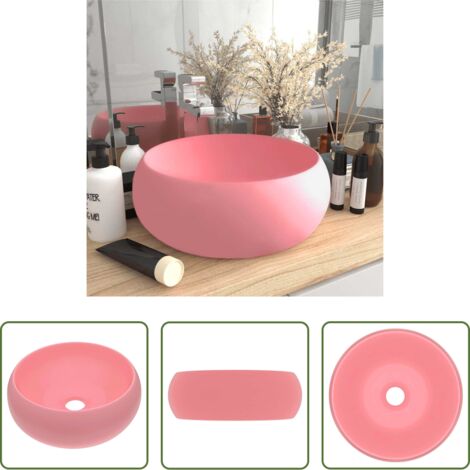 vidaXL Lavabo rosa opaco -  Lavandino Lusso Rotondo Rosa Opaco 40x15 cm in Ceramica