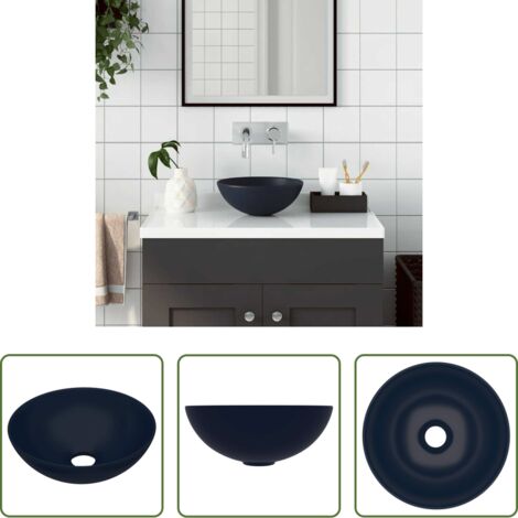 vidaXL Lavabo rotondo -  Lavandino da Bagno in Ceramica Blu Scuro Rotondo