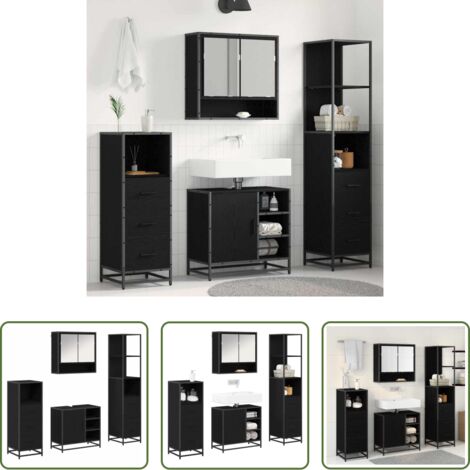 vidaXL Lavabo -  Set di mobili per il bagno 4 pcs Rovere Nero Legno multistrato