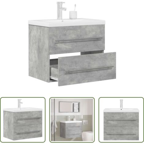 vidaXL Lavabo -  Set muebles de baño 2 piezas madera contrachapada gris hormigón