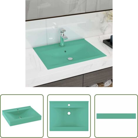 vidaXL Lavabo sospeso -  Lavabo con Foro Rubinetto Verde Chiaro Opaco 60x46 cm Ceramica
