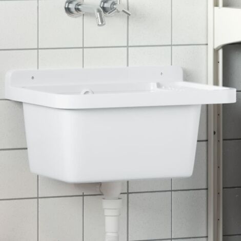 Vidaxl – Lavabo mural blanc 50x35x24 cm – Résine 100% PP – Installation murale – Avec trou de trop-plein – Capacité 11 litres