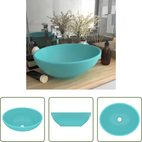 vidaXL Lavabo verde chiaro -  Lavandino Lusso Ovale Verde Chiaro Opaco 40x33 cm in Ceramica