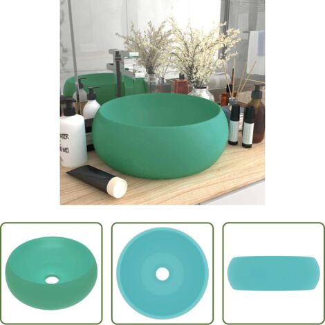 vidaXL Lavabo verde claro mate -  Lavabo de lujo redondo cerámica verde claro mate 40x15 cm