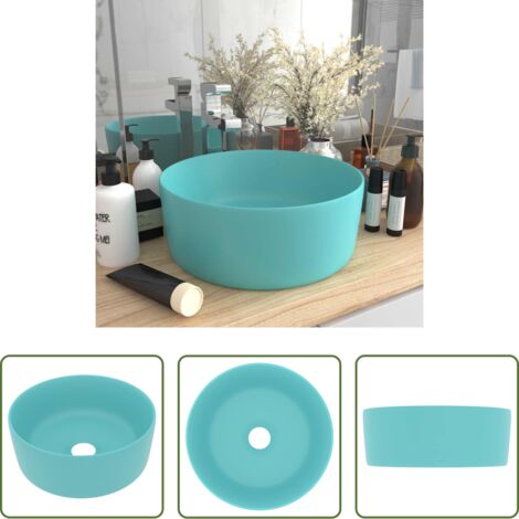 vidaXL Lavabo verde claro mate -  Lavabo de lujo redondo cerámica verde claro mate 40x15 cm