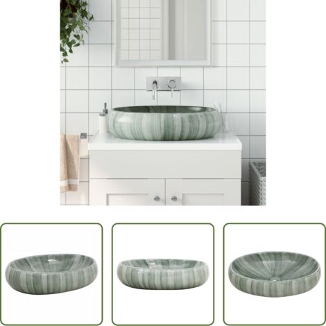vidaXL Lavabo verde - Lavabo da Appoggio Verde Ovale 59x40x15 cm Ceramica