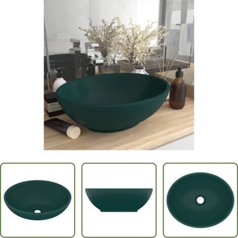 vidaXL Lavabo verde oscuro -  Lavabo de lujo ovalado cerámica verde oscuro mate 40x33 cm