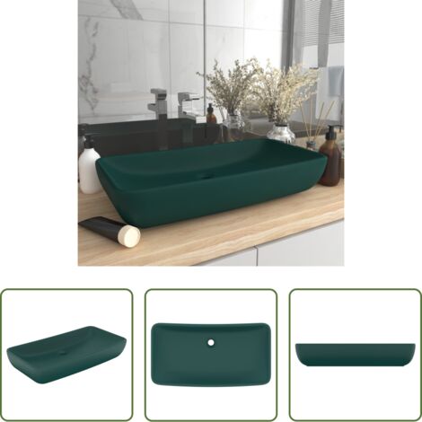 vidaXL Lavabo verde scuro -  Lavabo Lusso Rettangolare Verde Scuro Opaco 71x38 cm Ceramica
