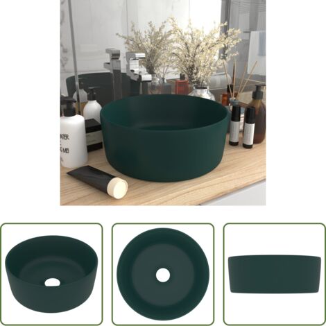 vidaXL Lavabo verde scuro -  Lavandino Lusso Rotondo Verde Scuro Opaco 40x15 cm in Ceramica