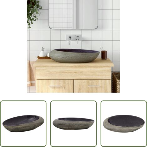 vidaXL Lavabo viola -  Lavabo da Appoggio Viola e Grigio Ovale 59x40x14 cm Ceramica