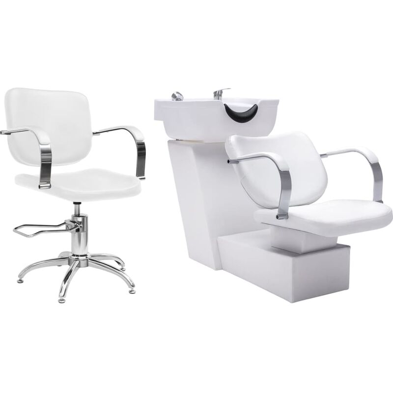 

Lavacabezas y sillón de peluquería cuero sintético - Blanco - Vidaxl