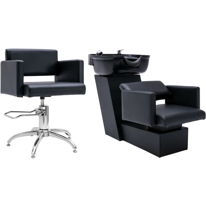 

Lavacabezas y sillón de peluquería de cuero sintético - Negro - Vidaxl