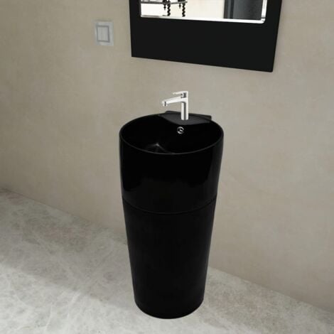 vidaXL Lavandino Bagno Ceramica Nera Rotondo Foro Rubinetto/ Trabocco
