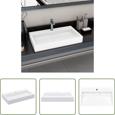 vidaXL Lavandino da bagno -  Lavandino 80x46x11 cm Blocco in Marmo/Minerale Bianco