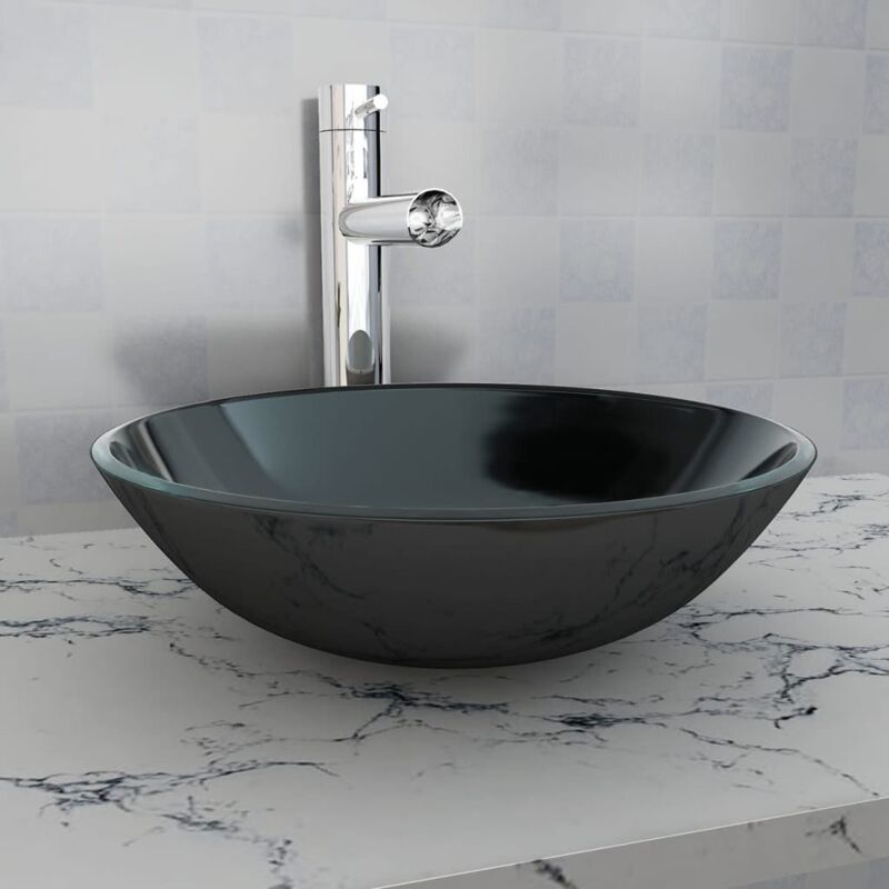 Lavabo, Lavandino in Vetro Temperato 42 cm Nero Vidaxl 3907