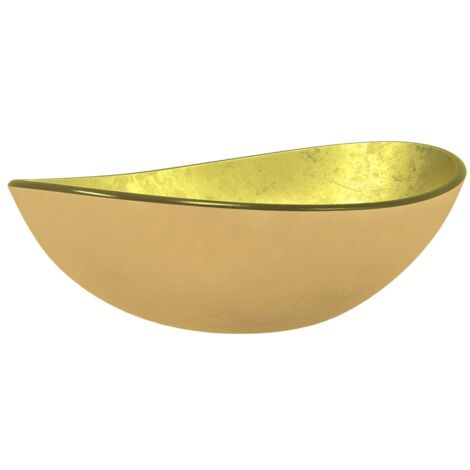 vidaXL Lavandino in Vetro Temperato 54,5x35x15,5 cm Oro