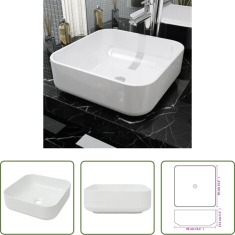 vidaXL Lavandino moderno -  Lavandino Quadrato in Ceramica Bianca 39x39x13,5 cm