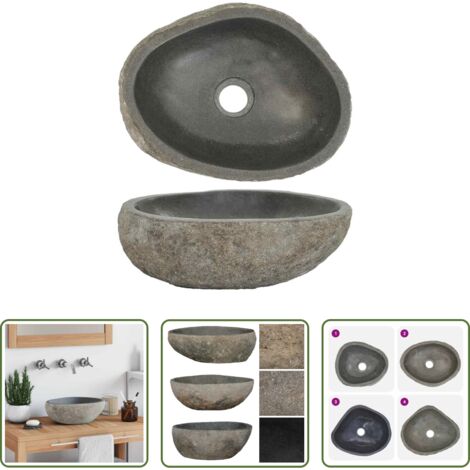vidaXL Lavandino ovale -  Lavandino in Pietra di Fiume Ovale (29-38)x(24-31) cm