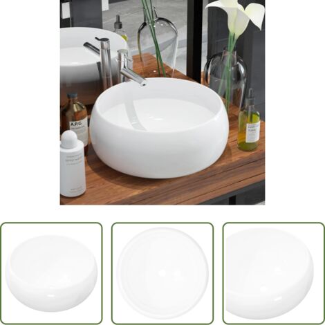 vidaXL Lavandino per bagno -  Lavandino Rotondo in Ceramica Bianca 40 x 15 cm