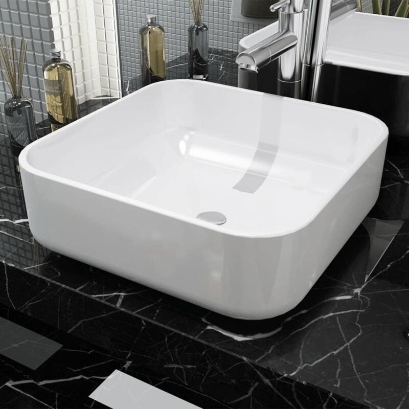 Lavabo, Lavandino Quadrato in Ceramica Bianca 39x39x13,5 cm vidaXL 7521