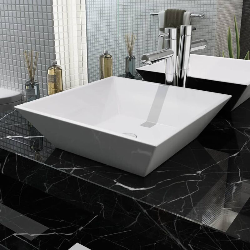 Lavabo, Lavandino Quadrato in Ceramica Bianca 41,5x41,5x12 cm Vidaxl 7417