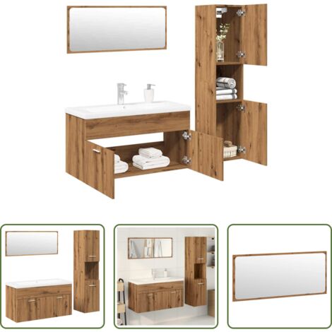 vidaXL Lavandino -  Set Mobili da Bagno 4 pz Rovere Artigianale Legno Multistrato