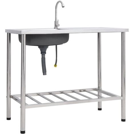 vidaXL Lavello da Campeggio Vasca Singola con Rubinetto Acciaio Inox