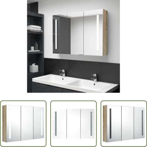 vidaXL LED Bad Spiegel -  LED-Bad-Spiegelschrank 89x14x62 cm Eichen-Optik