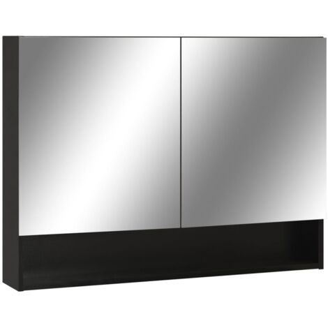 main image of "vidaXL LED Bathroom Mirror Cabinet Black 80x15x60 cm MDF - Black"