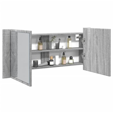 vidaXL LED Bathroom Mirror Cabinet Grey Sonoma 100x12x45 cm