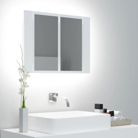 Vidaxl – Miroir lumineux de salle de bain LED 60x12x45 cm – Acrylique blanc – Lumière RVB – 2 étagères de rangement – Installation facile