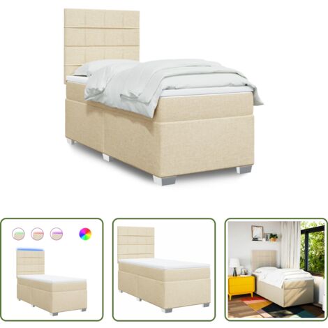 vidaXL LED-Beleuchtung - Boxspringbett mit Matratze Creme 100x200 cm Stoff