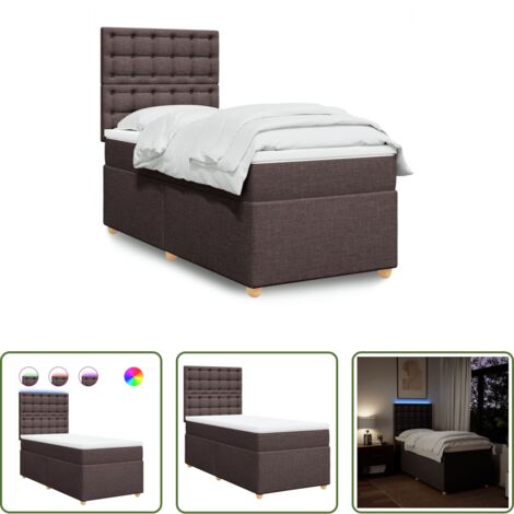 vidaXL LED-Beleuchtung - Boxspringbett mit Matratze Dunkelbraun 100x200 cm Stoff