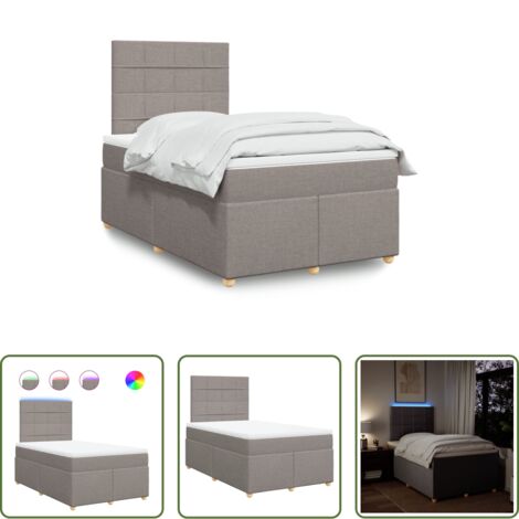 vidaXL LED-Beleuchtung -  Boxspringbett mit Matratze Taupe 120x190 cm Stoff