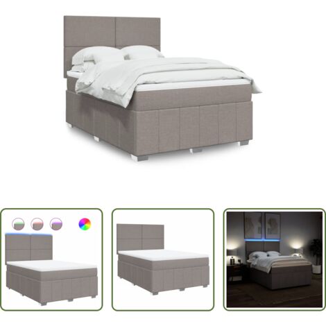vidaXL LED-Beleuchtung -  Boxspringbett mit Matratze Taupe 140x200 cm Stoff