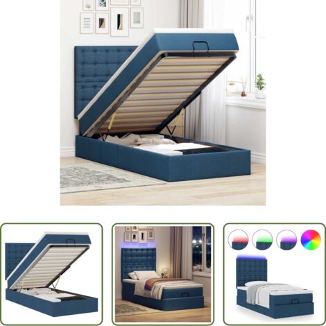 vidaXL LED-Beleuchtung -  Ottoman-Bett mit Matratze & LEDs Blau 80x200 cm Stoff