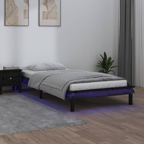 vidaXL LED-Bettenrahmen Schwarz 100x200 cm Massivholz