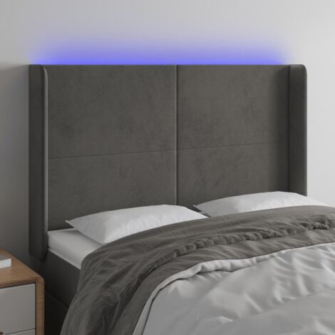 vidaXL LED Kopfteil Dunkelgrau 147x16x118/128 cm Velours