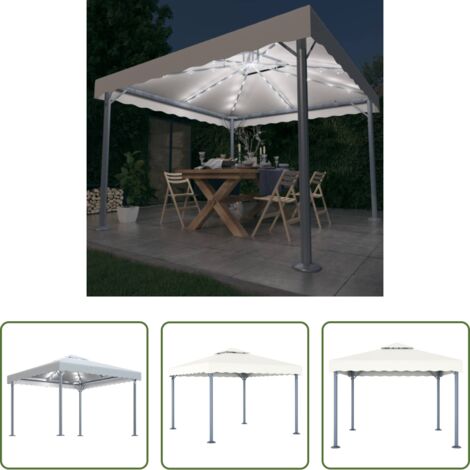 vidaXL LED-Lichterkette -  Pavillon mit LED-Lichterkette 300x300 cm Cremeweiß Aluminium