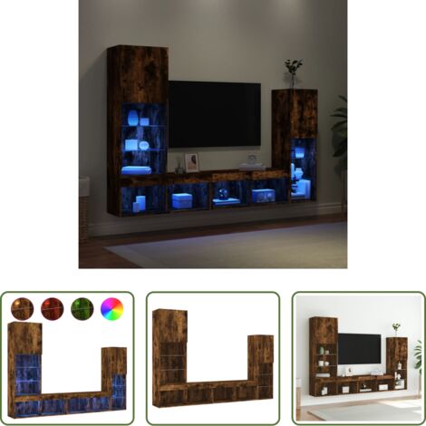 vidaXL LED RGB -  Mobili TV a Muro con LED 4pz Rovere Fumo in Legno Multistrato