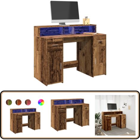 vidaXL LED-Schreibtisch Altholz-Optik 120x55x91 cm Holzwerkstoff