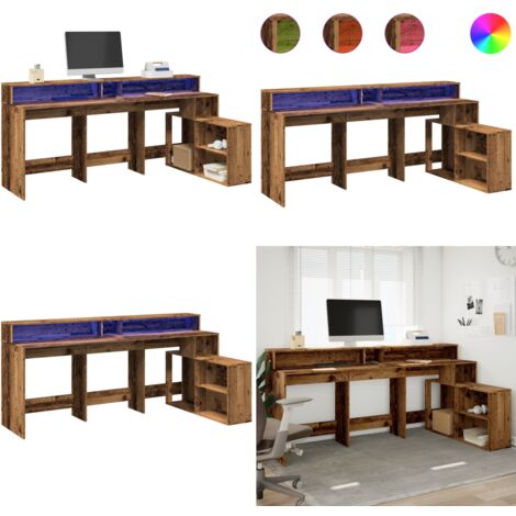 vidaXL LED-Schreibtisch Altholz-Optik 200x104x91 cm Holzwerkstoff