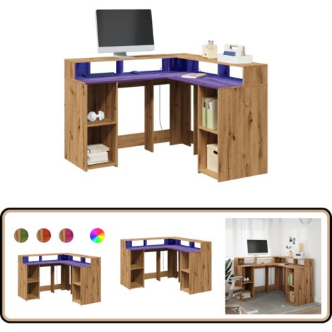 vidaXL LED-Schreibtisch Artisan-Eiche 130x130x91 Holzwerkstoff