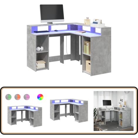 vidaXL LED-Schreibtisch Betongrau 130x130x91 cm Holzwerkstoff