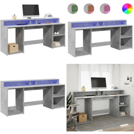 vidaXL LED-Schreibtisch Betongrau 200x55x91 cm Holzwerkstoff